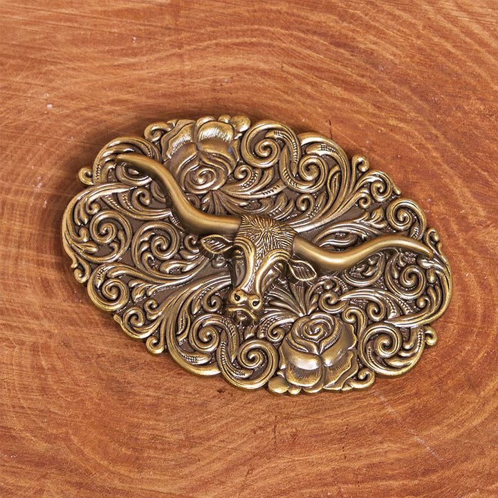 Men's Exquisite Floral Carved Bull Head Buckle Leather Belt - image 9