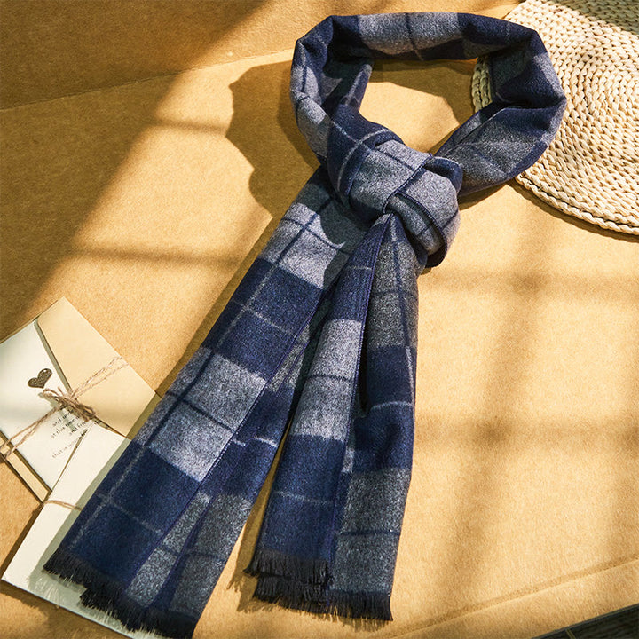 Men's Classic Plaid Tassel Warm Scarf - image 3