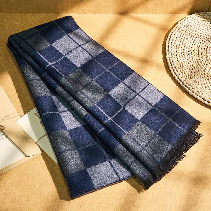 Men's Classic Plaid Tassel Warm Scarf - image 4