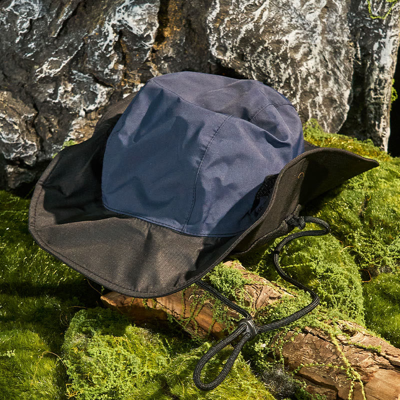 Outdoor Waterproof Sunscreen Breathable Color Blocked Fisherman Hat - Navy Blue - Adjustable (About 21 5/8"-23 1/4") - image 0