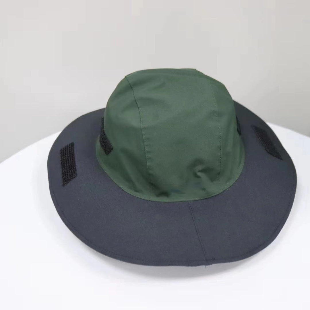 Outdoor Waterproof Sunscreen Breathable Color Blocked Fisherman Hat - Green - Adjustable (About 21 5/8"-23 1/4") - image 9