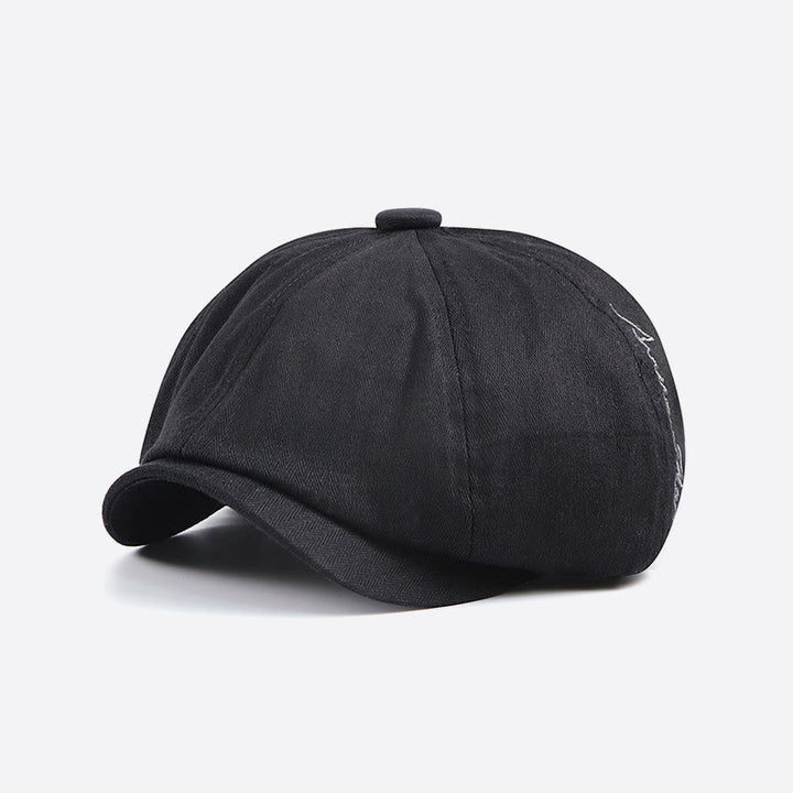 Men's Sleek Retro Embroidered Detail Newsboy Beret Hat - Black - Adjustable (22-23 5/8") - image 1