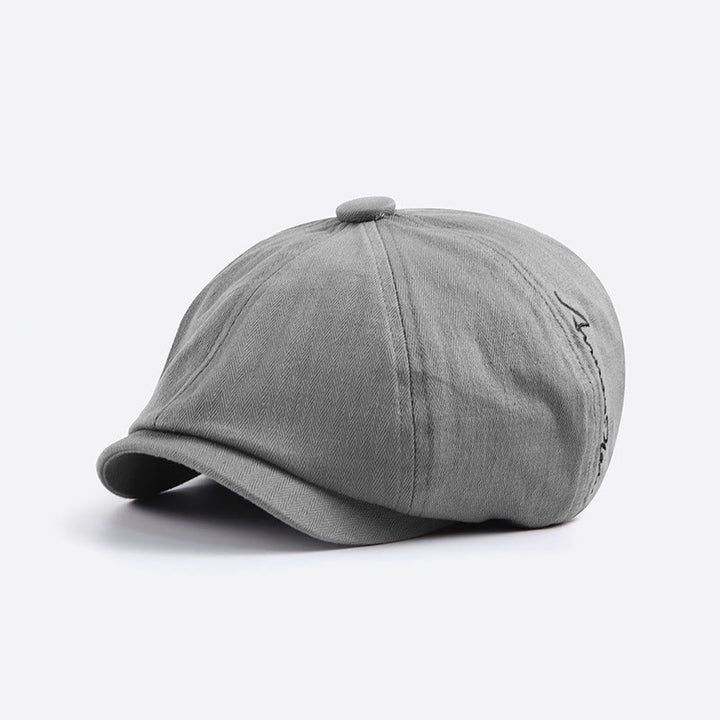 Men's Sleek Retro Embroidered Detail Newsboy Beret Hat - Grey - Adjustable (22-23 5/8") - image 2