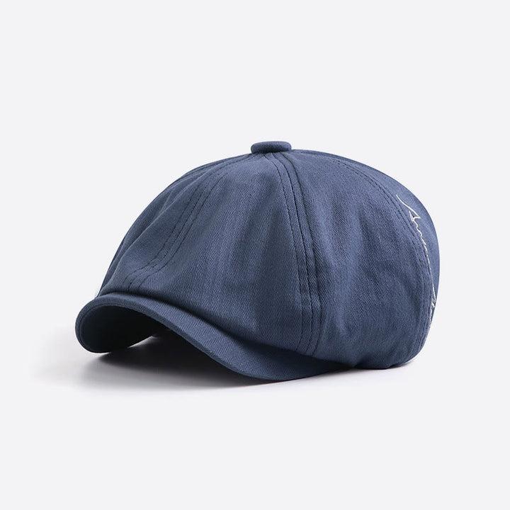 Men's Sleek Retro Embroidered Detail Newsboy Beret Hat - Blue - Adjustable (22-23 5/8") - image 0