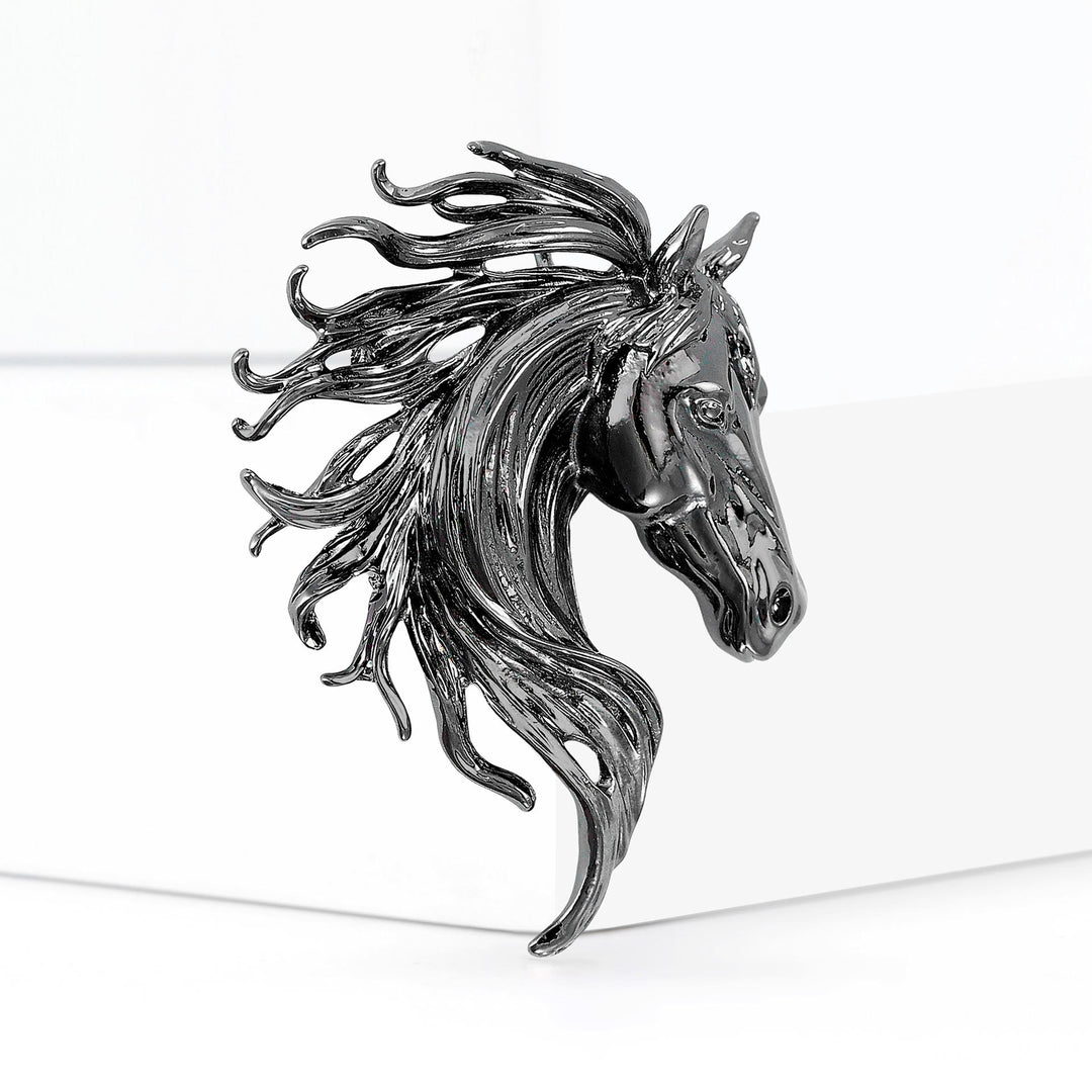 Dynamic Stallion Head Multi-Tone Metal Brooch - Black - image 5