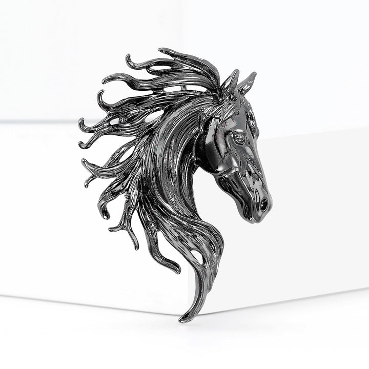 Dynamic Stallion Head Multi-Tone Metal Brooch - Black - image 5