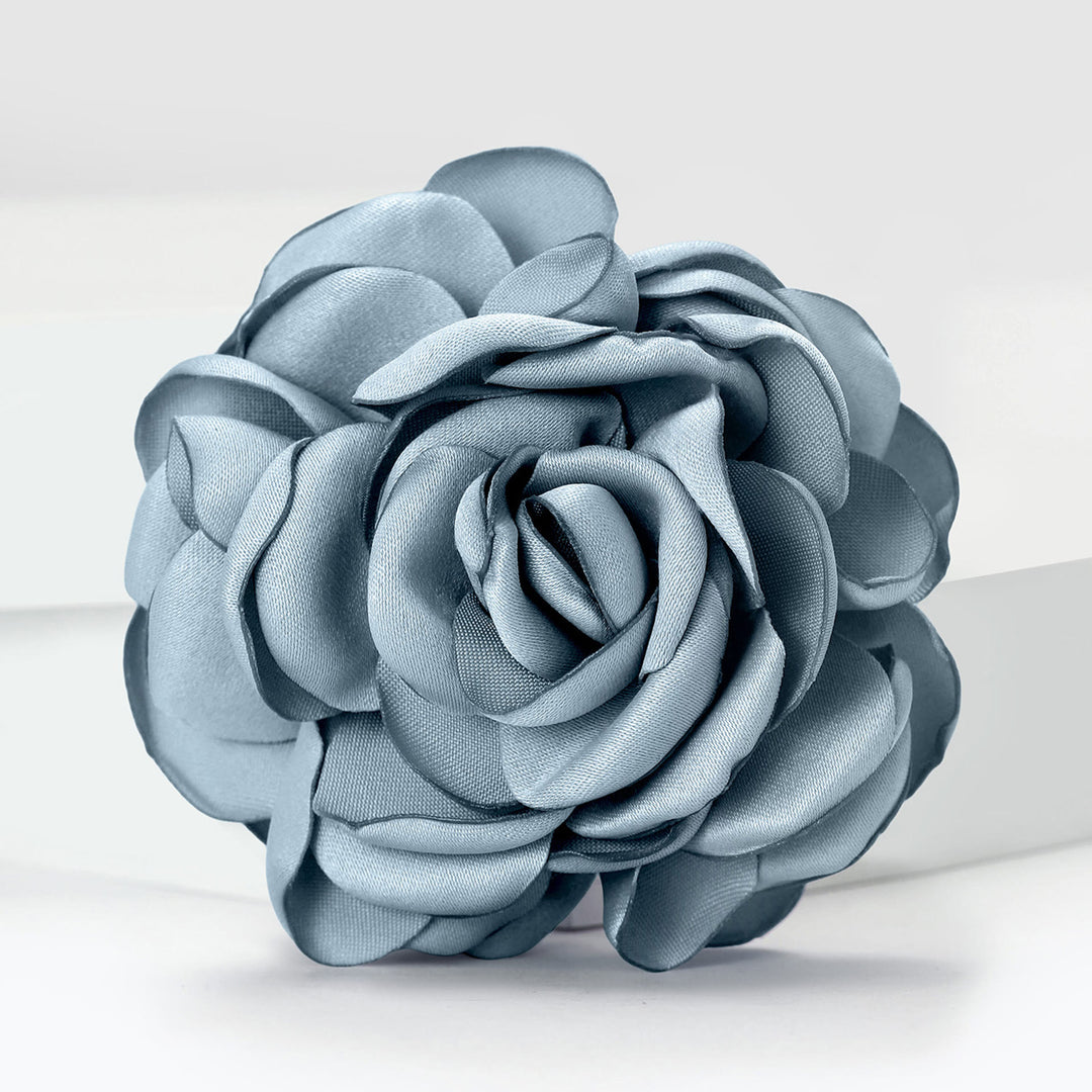 Lustrous Satin Elegant Rose Multi-color Brooch - Light Blue - image 4