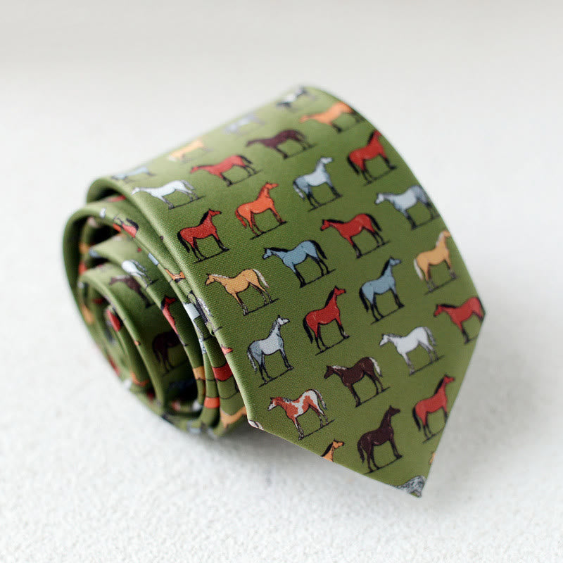 Men's Personalized Horse Printed Hand-Tie Green Necktie - Style #1 - image 2