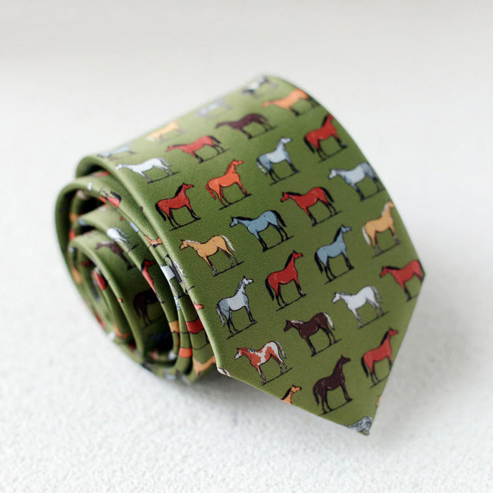 Men's Personalized Horse Printed Hand-Tie Green Necktie - Style #1 - image 2