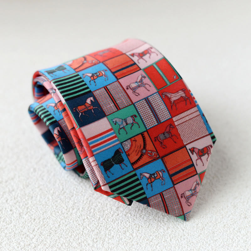 Men's Personalized Horse Printed Hand-Tie Green Necktie - Style #8 - image 10