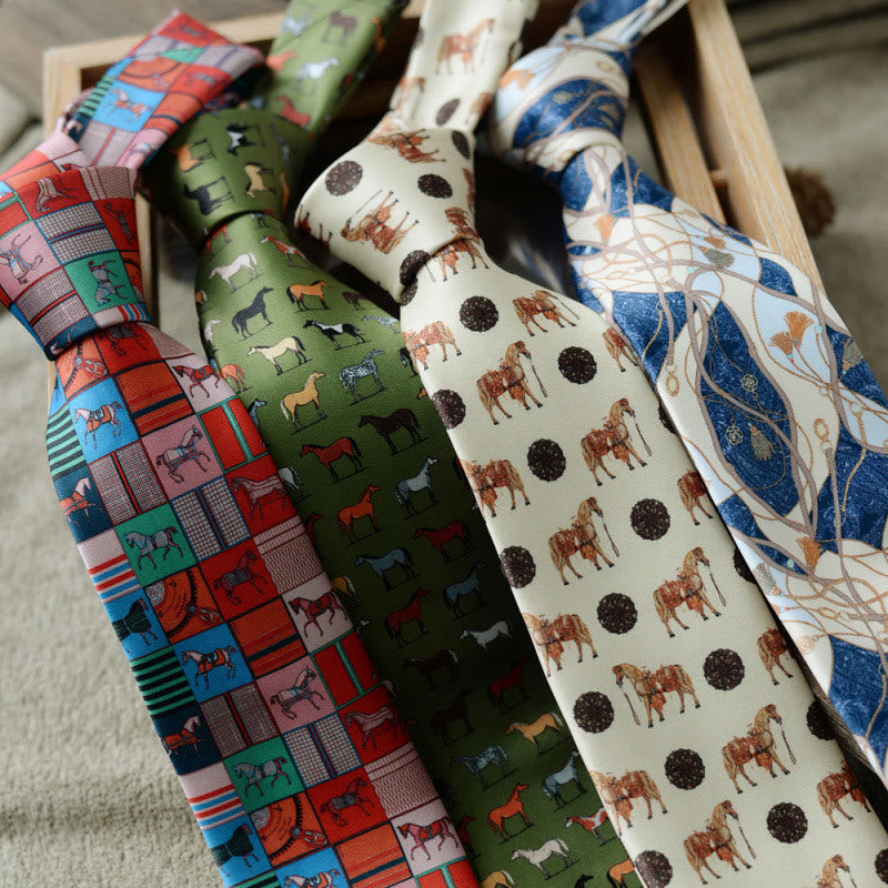 Men's Personalized Horse Printed Hand-Tie Green Necktie - image 1