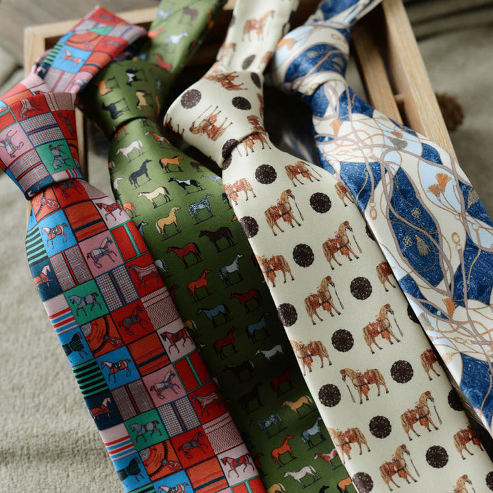 Men's Personalized Horse Printed Hand-Tie Green Necktie - image 1