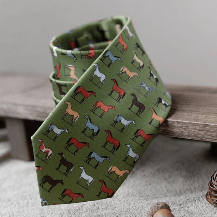 Men's Personalized Horse Printed Hand-Tie Green Necktie - image 3