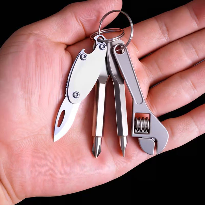 4-In-1 Compact Tool Set Knife Wrench Screwdriver Keychain - 4Pcs - image 0