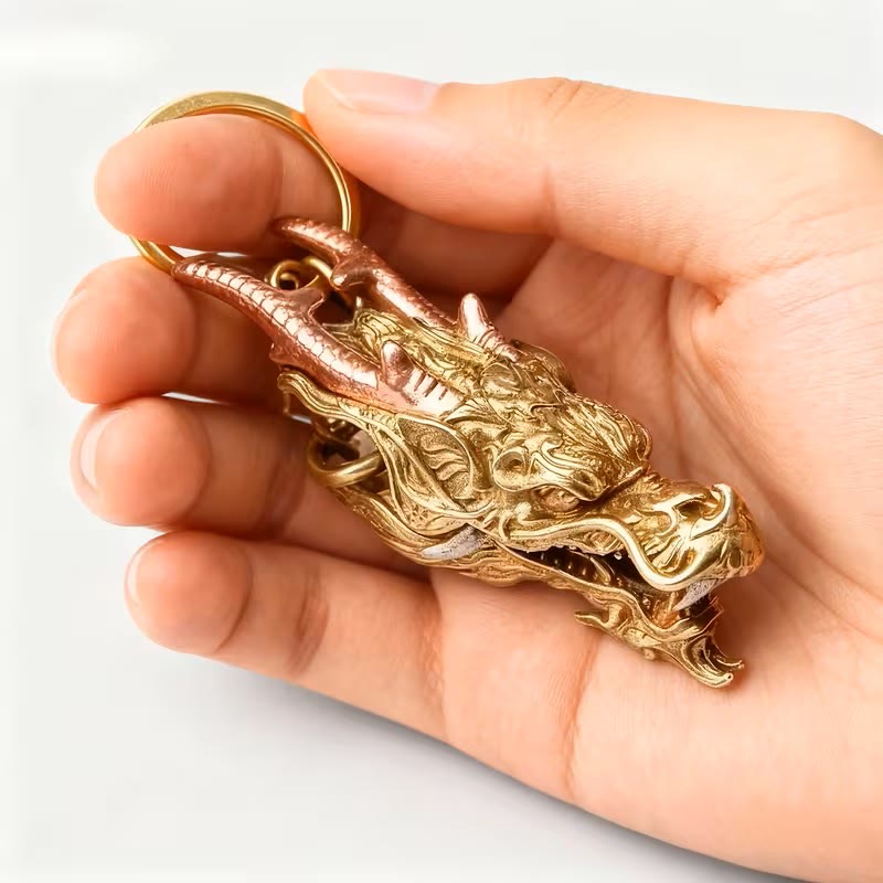 Vintage Intricate Two-Tone Dragon Head Clip Keychain - image 3