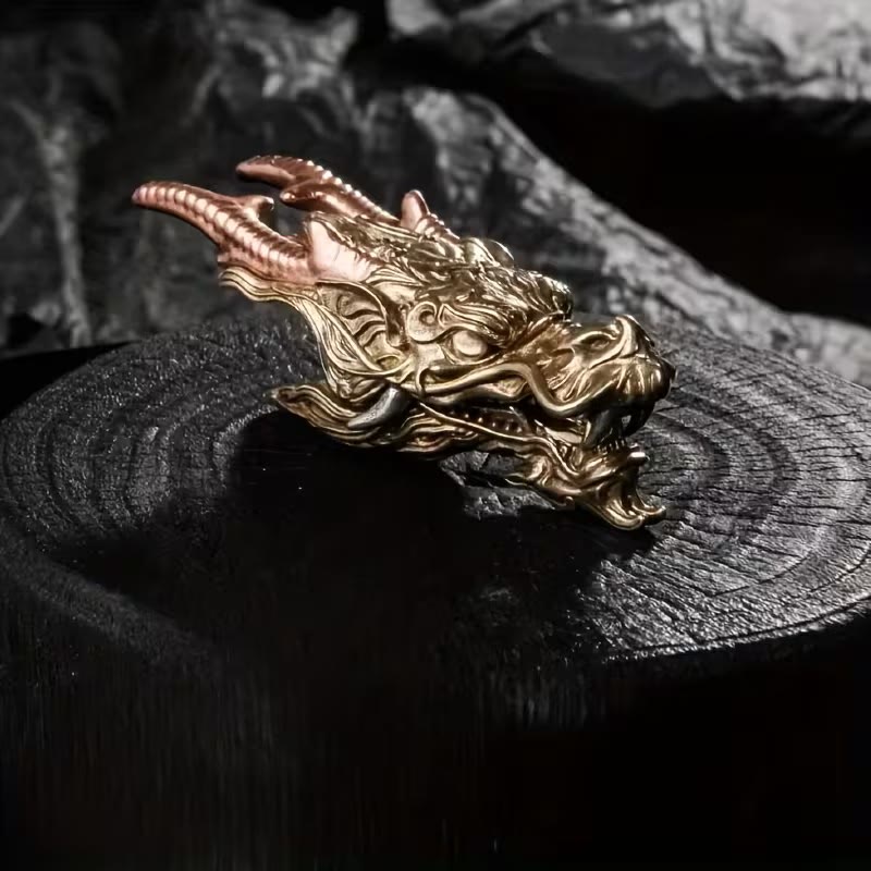 Vintage Intricate Two-Tone Dragon Head Clip Keychain - image 2