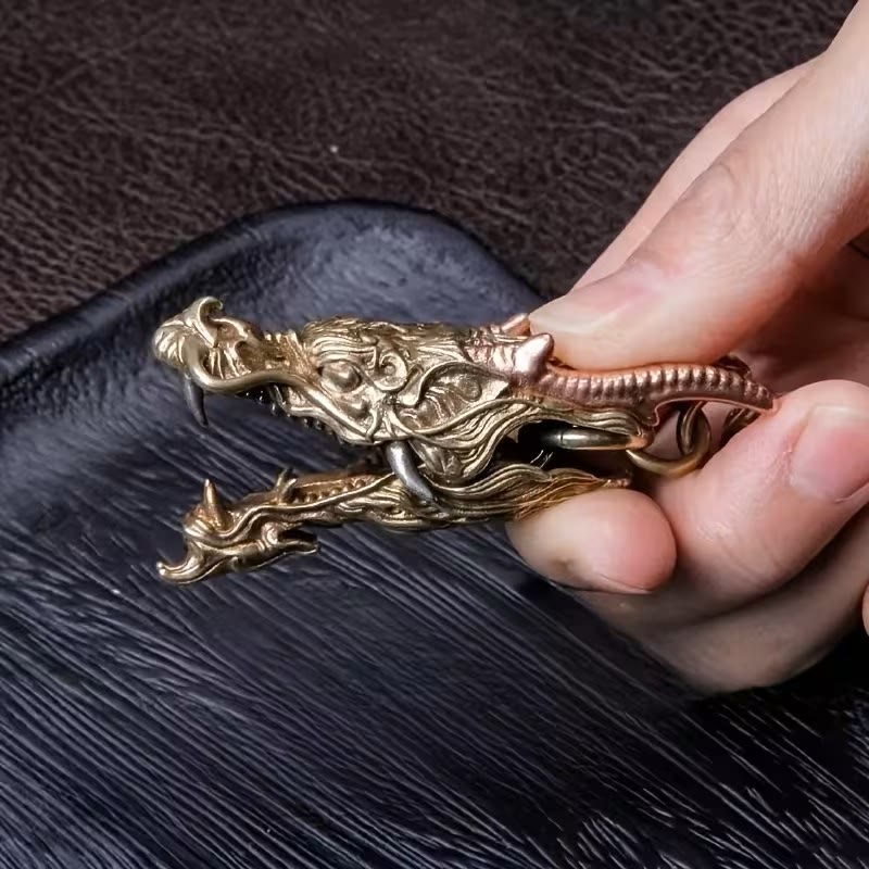 Vintage Intricate Two-Tone Dragon Head Clip Keychain - image 1