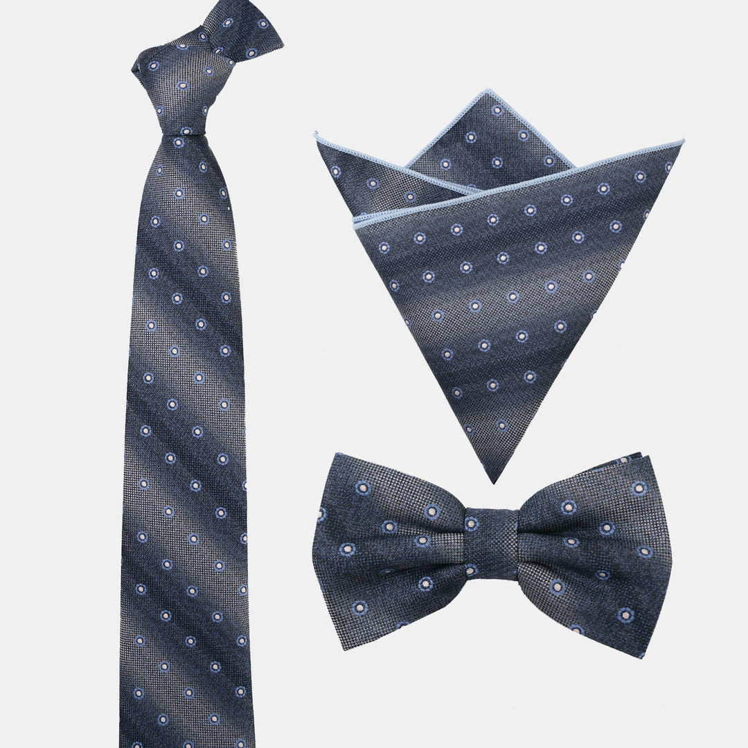 3Pcs Men's Gradient Dot Pattern Necktie Bow Tie And Pocket Square Set - image 5