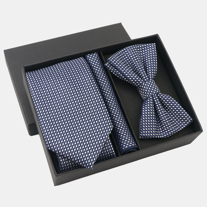 3Pcs Men's Gradient Dot Pattern Necktie Bow Tie And Pocket Square Set - Style #2 - image 2