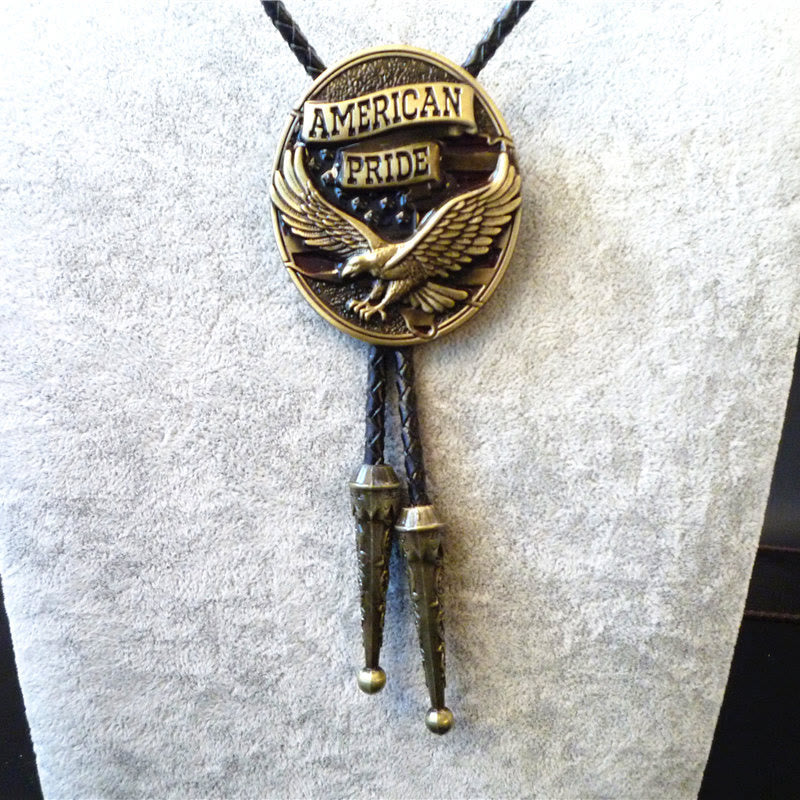 American Pride Eagle Emblem Vintage Metal Bolo Tie - Style #1 - image 0