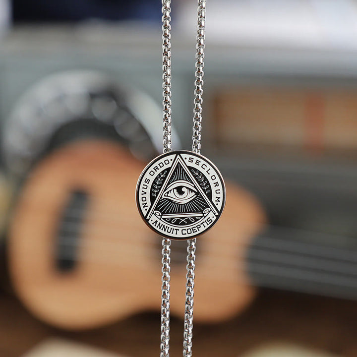 Eye of Providence Latin Inscription Vintage Metal Bolo Tie - Style #1 - image 0