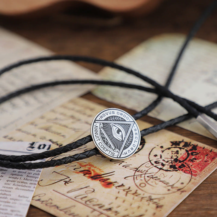 Eye of Providence Latin Inscription Vintage Metal Bolo Tie - Style #4 - image 5