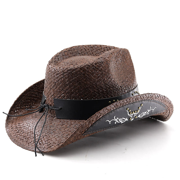 Men's Woven Western Style Bull Emblem Studded Trim Cowboy Hat - image 3