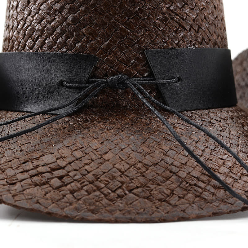 Men's Woven Western Style Bull Emblem Studded Trim Cowboy Hat - image 5