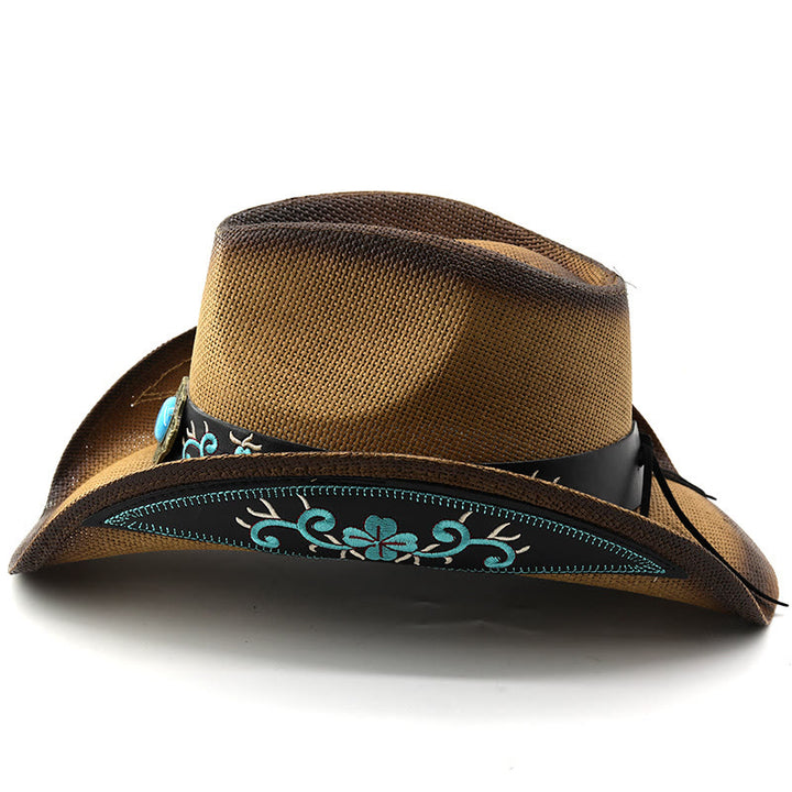 Woven Western Style Turquoise Accent Embroidered Trim Cowboy Hats - image 2