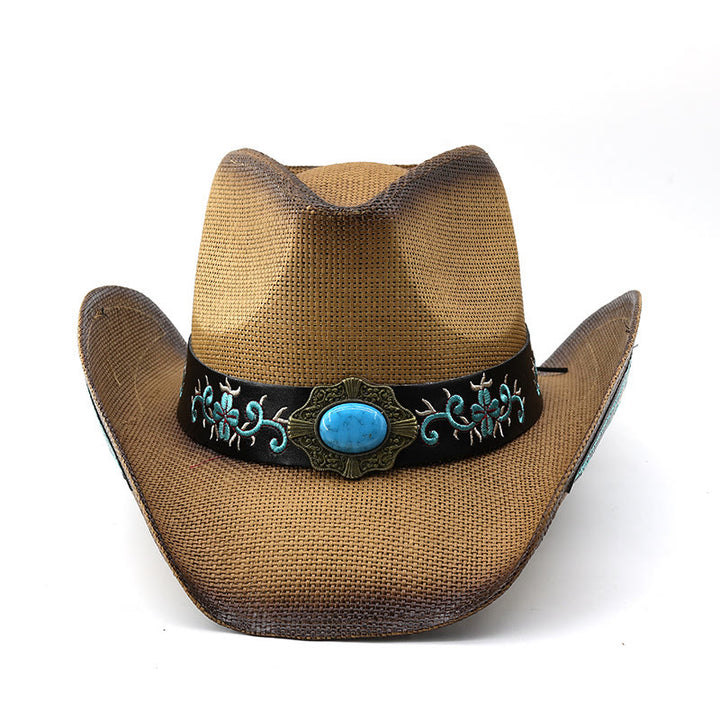 Woven Western Style Turquoise Accent Embroidered Trim Cowboy Hats - image 1