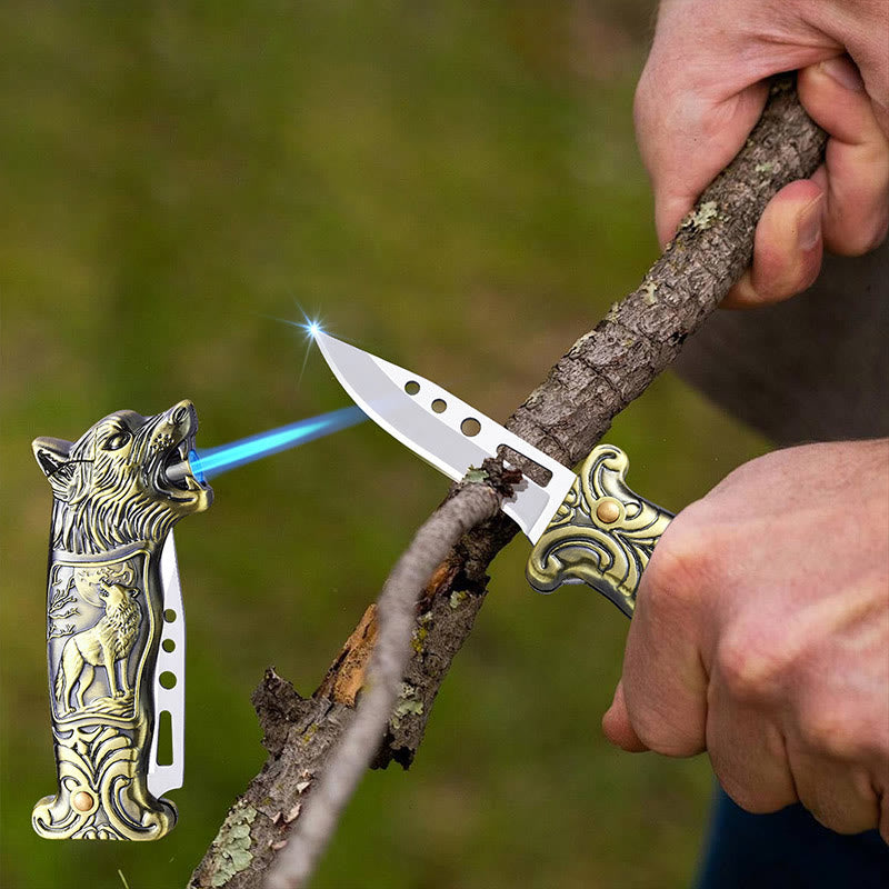 2-in-1 Wolf Head Folding Knife Butane Lighter - image 3