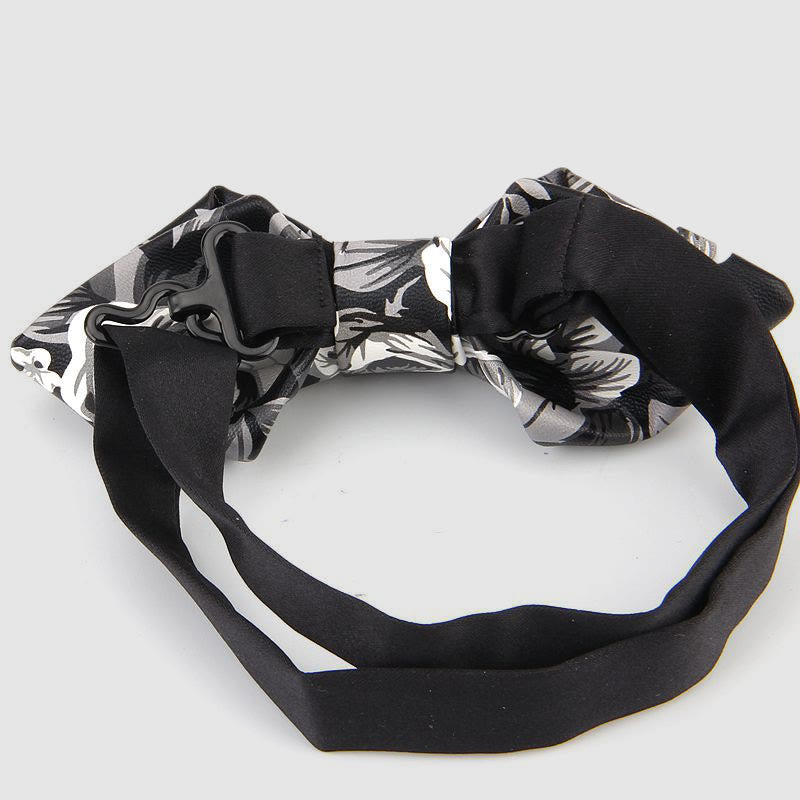 Floral & Ornate Pattern Accents Pointed Leather Bow Tie - image 1
