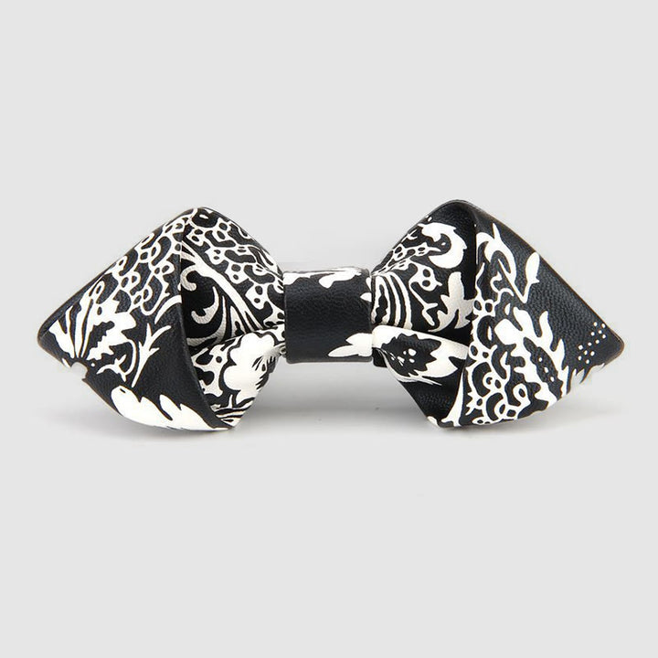Floral & Ornate Pattern Accents Pointed Leather Bow Tie - Style #2 - image 3