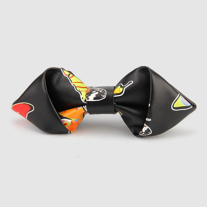 Floral & Ornate Pattern Accents Pointed Leather Bow Tie - Style #16 - image 18