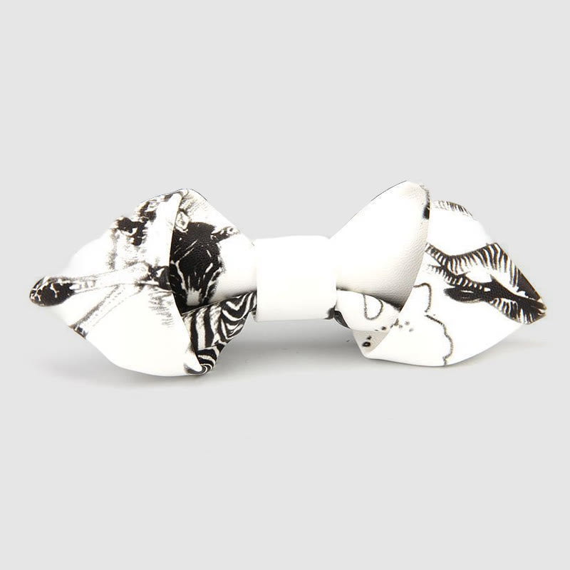 Floral & Ornate Pattern Accents Pointed Leather Bow Tie - Style #14 - image 16