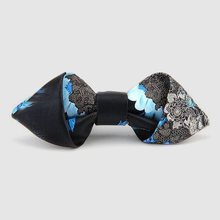 Floral & Ornate Pattern Accents Pointed Leather Bow Tie - Style #12 - image 14