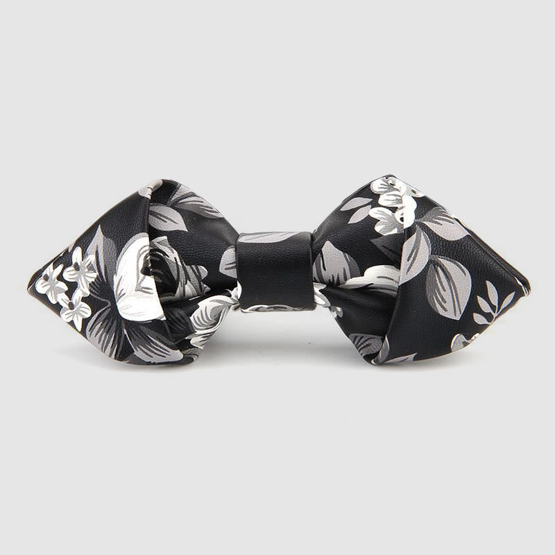 Floral & Ornate Pattern Accents Pointed Leather Bow Tie - Style #2 - image 2