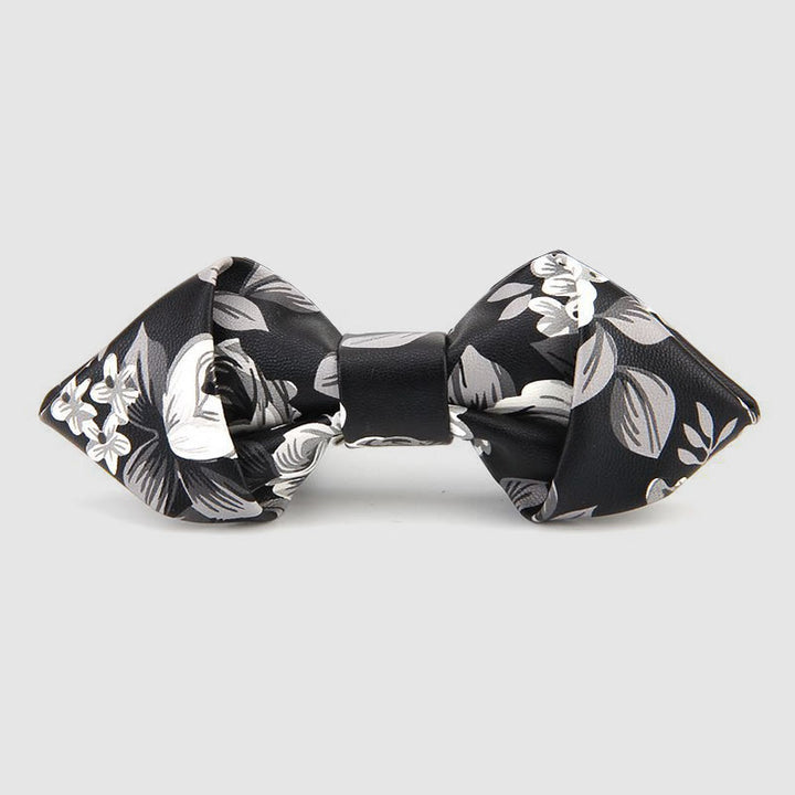 Floral & Ornate Pattern Accents Pointed Leather Bow Tie - Style #2 - image 2
