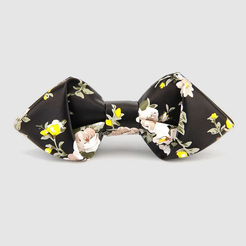 Floral & Ornate Pattern Accents Pointed Leather Bow Tie - Style #10 - image 12