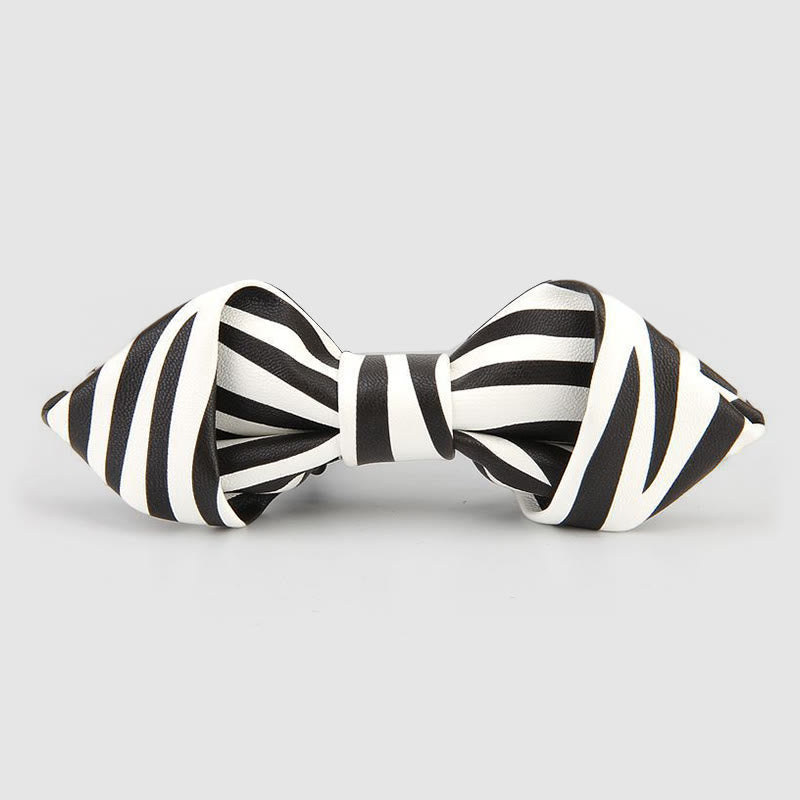 Floral & Ornate Pattern Accents Pointed Leather Bow Tie - Style #5 - image 7