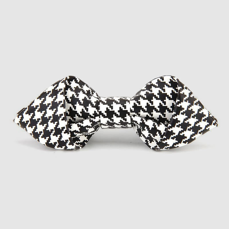 Floral & Ornate Pattern Accents Pointed Leather Bow Tie - Style #3 - image 4