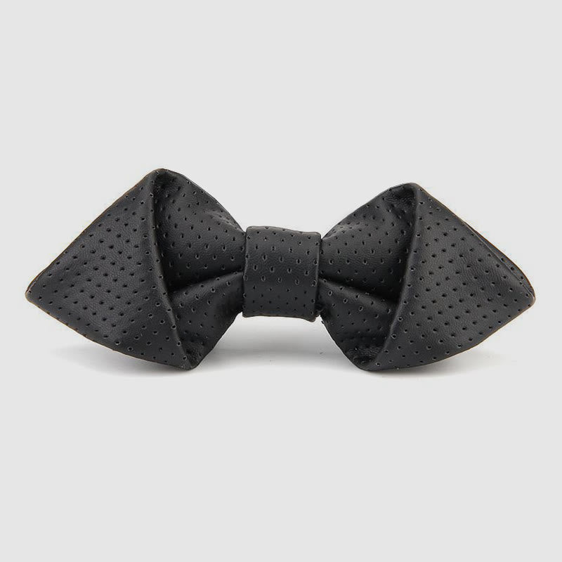 Modern Luxury Solid Color Pointed Leather Bow Tie - Black Dots - image 6