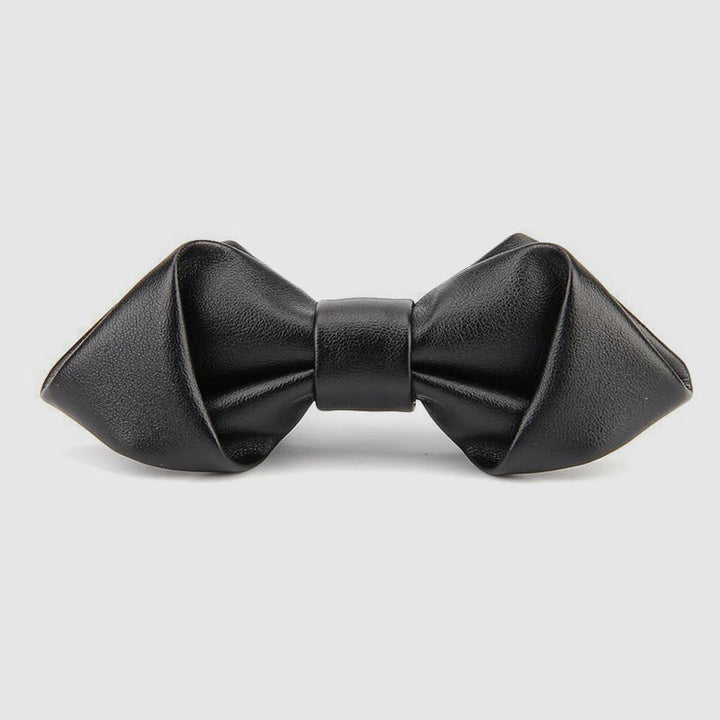 Modern Luxury Solid Color Pointed Leather Bow Tie - Black - image 3