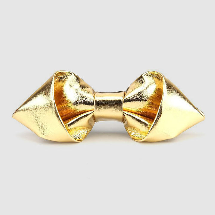 Modern Luxury Solid Color Pointed Leather Bow Tie - Gold - image 2