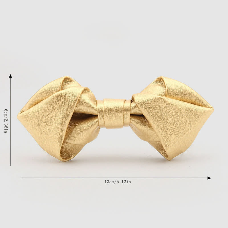 Lustrous Party Solid Color Leather Bow Tie - image 1