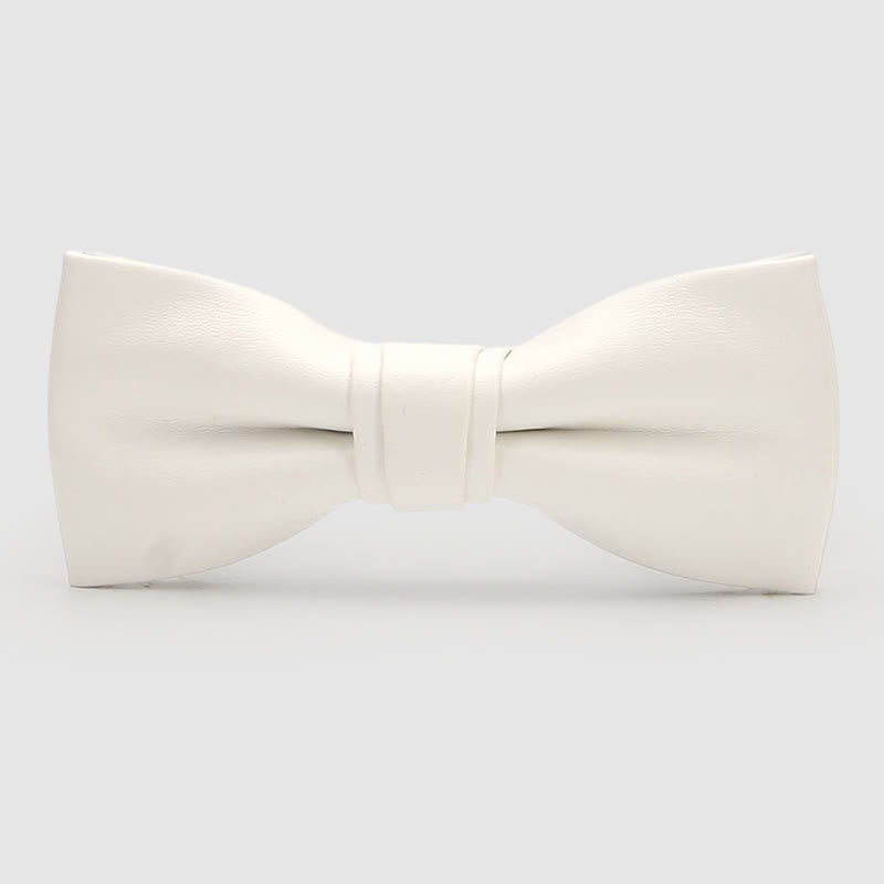 Lustrous Party Solid Color Leather Bow Tie - White Narrow - image 10
