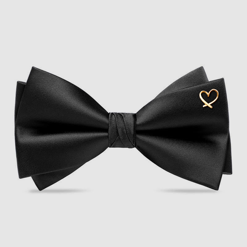 Romantic Formal Golden Heart Accents Bow Tie - Black - image 4