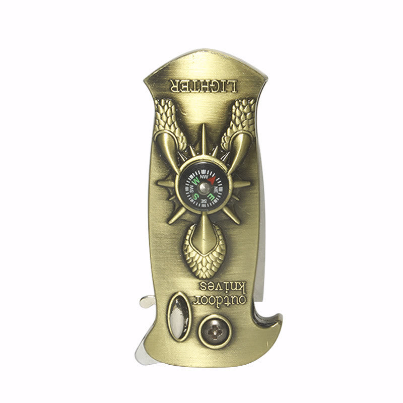 Retro Copper Dragon Claw Compass Folding Knife Lighter - image 1