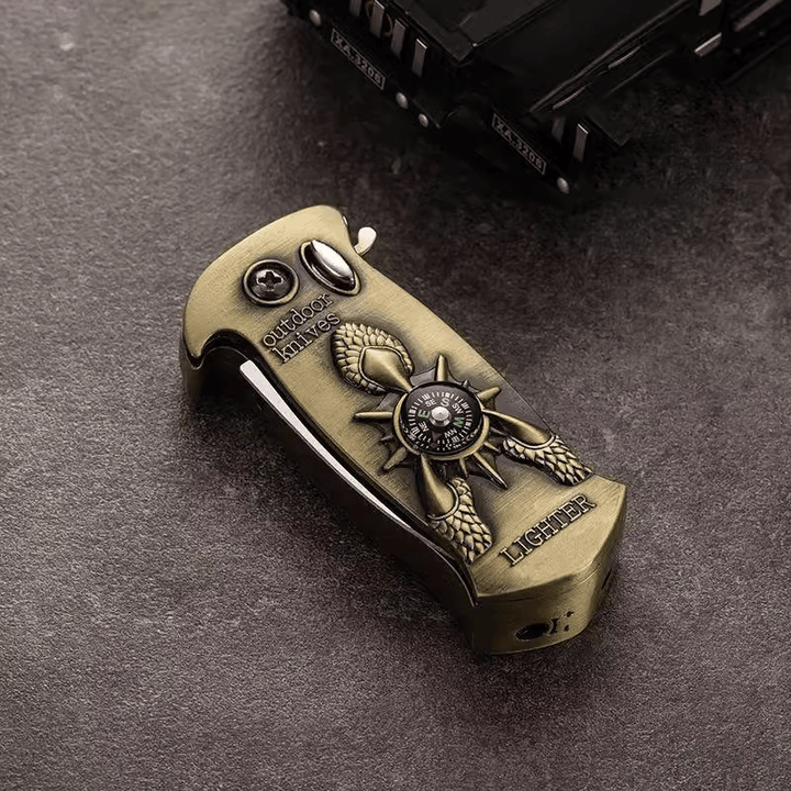 Retro Copper Dragon Claw Compass Folding Knife Lighter - Dragon Claw Lighter - image 0