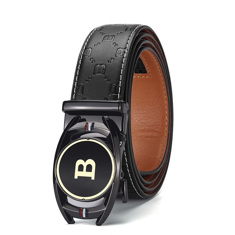 Men's Golden Letter B Automatic Buckle Black Leather Belt - Style #3 - 42 - image 2